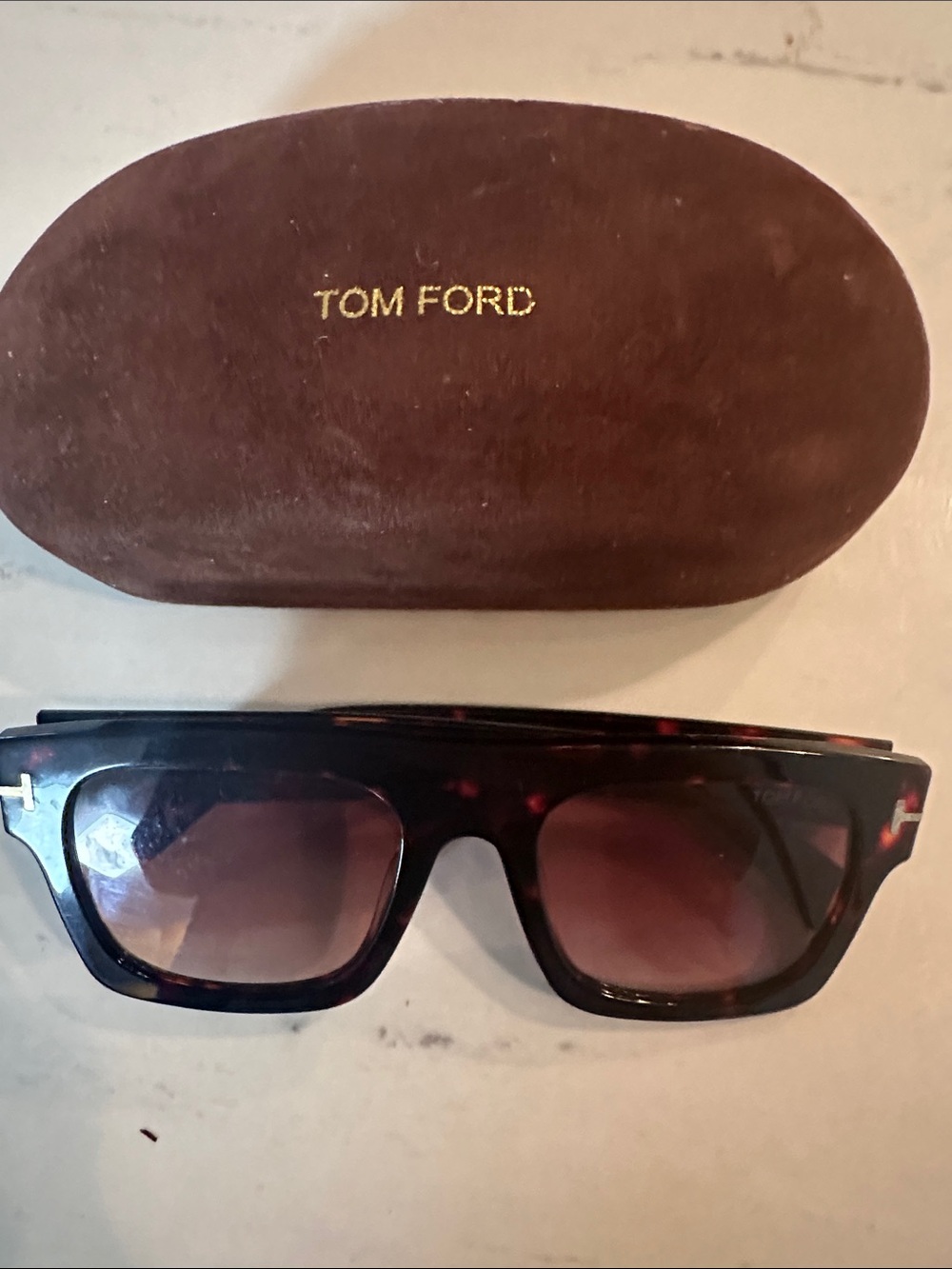 Tom Ford Tortoiseshell Sunglasses with Brown Gradient Lenses and Gold T